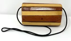Vintage Retro Small Wooden Slat Handbag Purse Wood Closure, Fully Lined Case - Picture 1 of 17