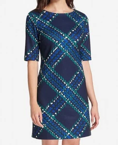 Abito da donna tubino Jessica Howard $79 taglia 12P a quadri blu navy abbigliamento da carriera accademia - Foto 1 di 3