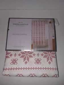 New Threshold Ornamental Printed Shower Curtain Red/White 72x72 - Picture 1 of 3