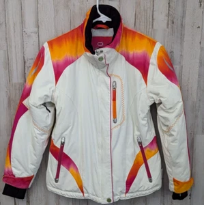 Obermeyer Snowboard Ski Coat Womans Junior 12 White Neon Ombre Lined Full Zip - Picture 1 of 16
