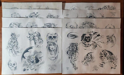 8er Set 1984 Greg Eisen Traditional Vintage Tattoo Flash Produktion Blätter A-H - Bild 1 von 4