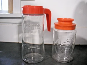 Vintage Anchor Hocking TANG Pitcher & Glass Canister Jar Church Orange Lid - Bild 1 von 21