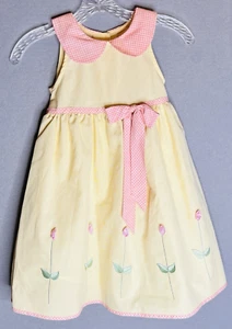 Bonnie Jean NY Vintage Girls Sun Dress 6 Yellow Pink Peter Pan Collar Tie Tulle - Picture 1 of 12