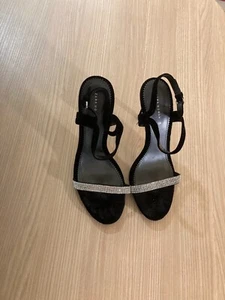 Zara Woman Black Velvety Sparkle Strap Heels Size 39 US 8.5 Ankle Strap High - Picture 1 of 6