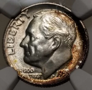 1955-S Roosevelt Dime NGC MS66 ~ Toned - Picture 1 of 5