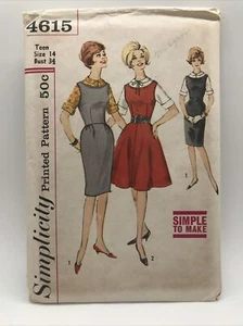Vintage Simplicity Sewing Pattern 4615 Teen Sleeveless Day Dress Sz 14 Bust 34 - Picture 1 of 10