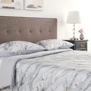 Nuovo set piumino regina Deluxe Chic grigio metallizzato argento marmo 3 pezzi - Foto 1 di 4