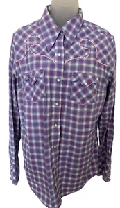 Cruel Girl Purple Yoke Plaid Pearl Button Cotton Long Sleeve Shirt XL - Picture 1 of 4