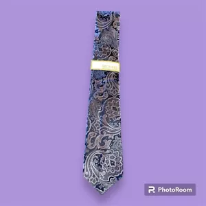 Cravatta Micheal Michael Kors nuova con etichette uomo 100% seta viola paisley larga 3,5 - Foto 1 di 6