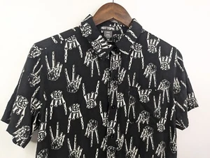 Hot Topic Shirt Men's Small Black Skeleton Hands Button Short Sleeve Gothic - Picture 1 of 8
