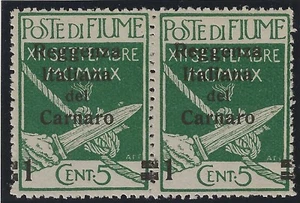 1920 Fiume - 1 su 5 c. Reggenza in coppia cifra 1 spostata orizzontalmente MNH** - Foto 1 di 2