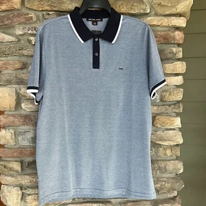 Michael Kors Herren Struktur Strick S/S Poloshirt Zipfelkragen Large Blau Neu mit Etikett - Bild 1 von 4