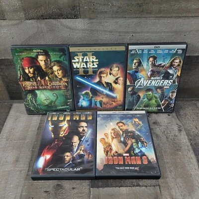 Disney Marvel Star Wars DVD Lot of 5 Movie - Ironman Pirates Caribbean Attack of - Image 1 of 4