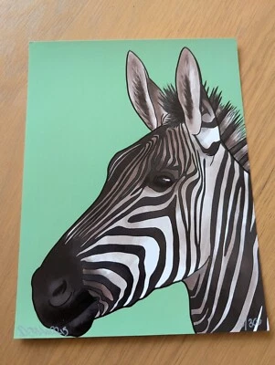 Zebra (Green) Artwork Illustration Original Print, Limited, Signed by Artist - Image 1 of 4