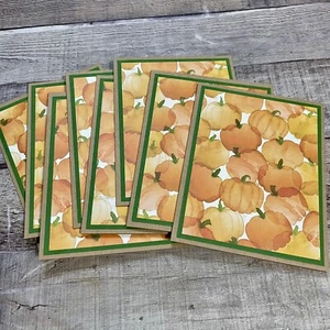 Tarjetas y sobres de acuarela calabazas hechos a mano en caja, tarjetas de otoño, lote de 8 - Imagen 1 de 3