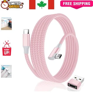 Câble Chargeur USB C Durable 10FT avec Adaptateur - Design Angle Droit en Rose - Photo 1 sur 9