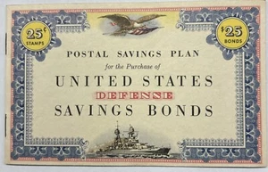 Plan de ahorro postal de bonos de ahorro de defensa de Estados Unidos con 16 estampillas de 25 centavos - Imagen 1 de 10