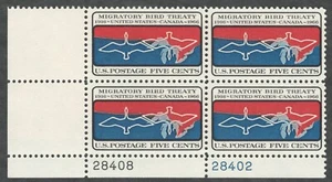 US. 1306. 5c. Migratory Bird Treaty Issue. Plate Block of 4. MNH. 1966 - Picture 1 of 2