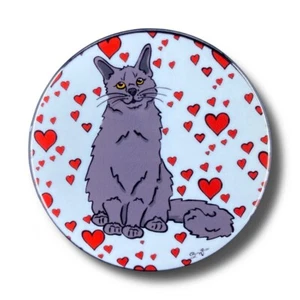 Black Maine Coon Cat Valentines Day Pinback Button Handmade Art Gift 2.25" - Picture 1 of 4