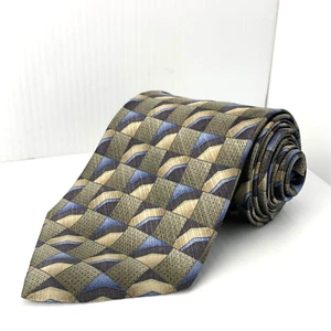 PRESWICK & MOORE Silk Necktie Men's 4" x 58" Taupe Gray Black Blue Foulard Tie - Picture 1 of 8