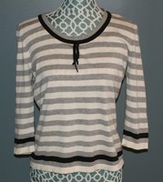 Westbound Sweater Top Shirt Striped 3/4 Sleeves Gray Off White Womens Size M