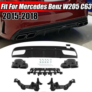 For Mercedes W205 Sedan C300 C450 AMG 2015-21 Rear Diffuser Chrome Exhaust Tips - Foto 1 di 15