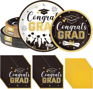 200 Pcs Graduation 2025 Plates and Napkins Set Serve for 50 Guests Congrats Grad - Picture 1 of 12