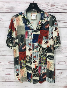 Zara Man Button Down Shirt Size M Colorful Modern Art Paint Relax Fit Casual - Picture 1 of 8