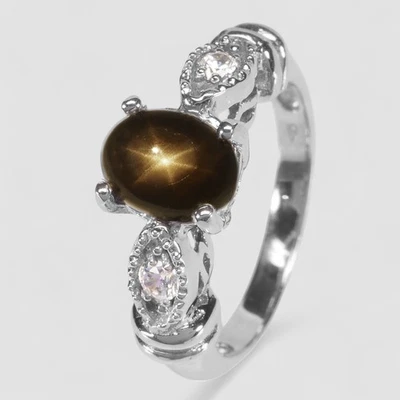 Thailand Black Star Sapphire 1.54Ct 925 Sterling Silver Jewelry Rings Size 7.25 - Image 1 of 4