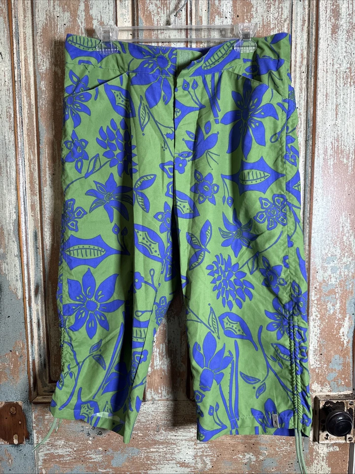 Calça Capri Royal Robbins Wmn Tamanho 12 Roxa/Verde Floral Tropical Cordão Poli - Imagem 1 de 4
