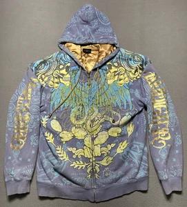 Christian Audigier Cactus Skull Hoodie Jacket Size Large Full Zip Rhinestone AOP - Picture 1 of 19