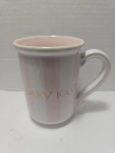 Vintage Mary Kay rosa und weiß gestreift Kaffeebecher Keramik Teetasse 4,5" hoch - Bild 1 von 6