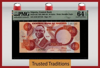 TT PK 25f 2001-03 NIGERIA CENTRAL BANK 10 NAIRA PMG 64 EPQ GEM UNCIRCULATED - Image 1 of 2