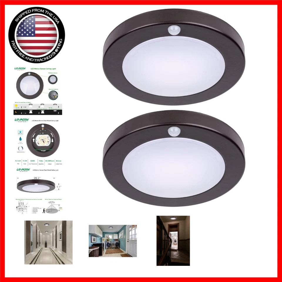 2 Rechargeable Motion Sensor Ceiling Light with Remote,Battery Powered Wireless - Image 1 of 4