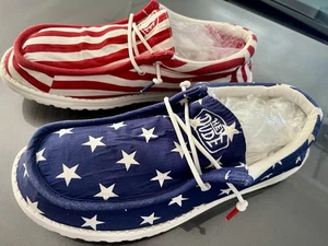 Hey Dude Wally Shoes Mens Size 11 Patriotic American Flag Slip On Canvas - Picture 1 of 8