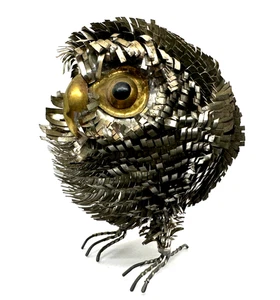 Sergio Bustamante Vintage MCM Brutalist gemischt Metall Vogel Eule Skulptur Jere 6,5" - Bild 1 von 12
