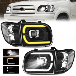 LED DRL Headlights For 2005 2006 Toyota Tundra 2005-07 Sequoia Pickup L+R W/SEQ - Picture 1 of 13
