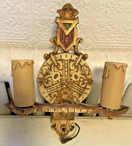 Applique elettrico da parete vintage deco doppia lampada e interruttore lampada smalto candela luce - Foto 1 di 9
