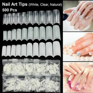 500 Artificial French False Acrylic Nail Art Tips White Clear Natural UV Gel - Picture 1 of 9