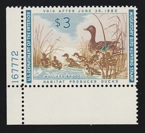 US RW28 $3 Duck Hunting Mint Plate # Single XF OG NH SCV $95 - Picture 1 of 2