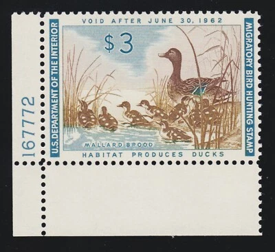 US RW28 $3 Duck Hunting Mint Plate # Single XF OG NH SCV $95 - Image 1 of 2