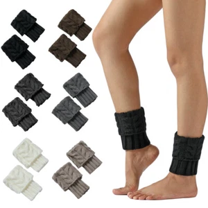 Women Solid Winter Warm Knitted Twist Socks Leg Warmer Boot Cuffs Short Socks - Picture 1 of 18