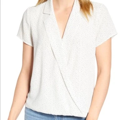 Vince Camuto Notch Collar Faux Wrap Front Black, And White Blouse XS - Image 1 of 4