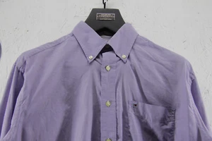 Tommy Hilfiger Shirt Solid Purple 100% Cotton Size Large - Picture 1 of 15