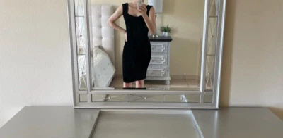 Vestido de Noche Lauren Ralph Lauren Talla 6 Negro Terciopelo Midi Años 90 Elegante Mezcla de Seda Foto 1 de 4