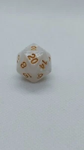 Basic D20 Die For RPGs D&D Whte Swirl With Gold Numbers - Picture 1 of 8