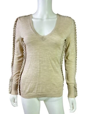 Blusa Burberry Prorsum Merino lã fina bege crochê acento tamanho M *FALHAS - Imagem 1 de 4