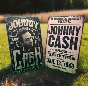 JOHNNY CASH COUNTRY CONCERT  METAL POSTER SIGN - FOLSOM PRISON - NWOT LOT OF 2 - Picture 1 of 7