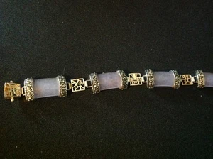 STERLING SILVER, LAVENDER JADE, MARCASITE BRACELET - Picture 1 of 7