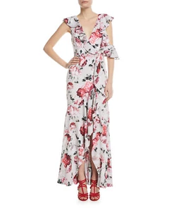 FAME & PARTNERS Women's BECKMAN RUFFLE Floral Print GEORGETTE GOWN / DRESS - 4 - Picture 1 of 2